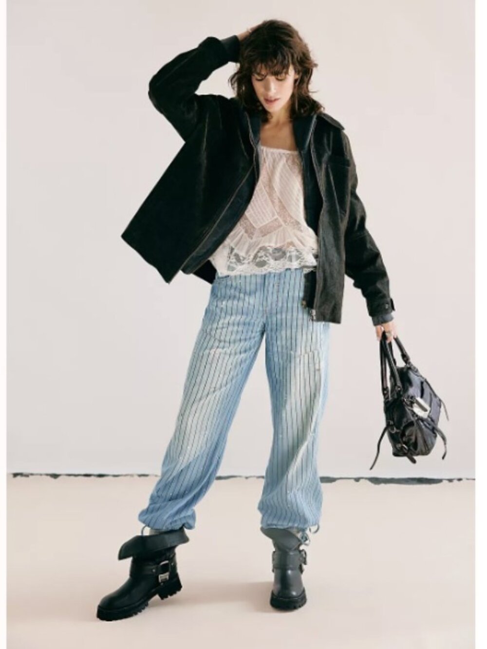 Free People We The Free Don't Wait Up Pinstripe Boyfriend Jeans, Blue | 26 - Picture 4 of 11